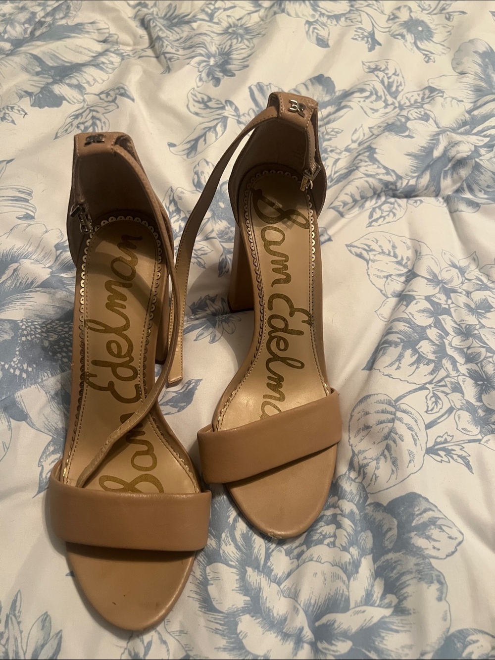 Sam Edelman Tan Block Heel Sandals with Ankle Strap
